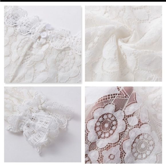 Restocking White Lace High Neck Long Sleeve Shirt - Picture 10 of 11